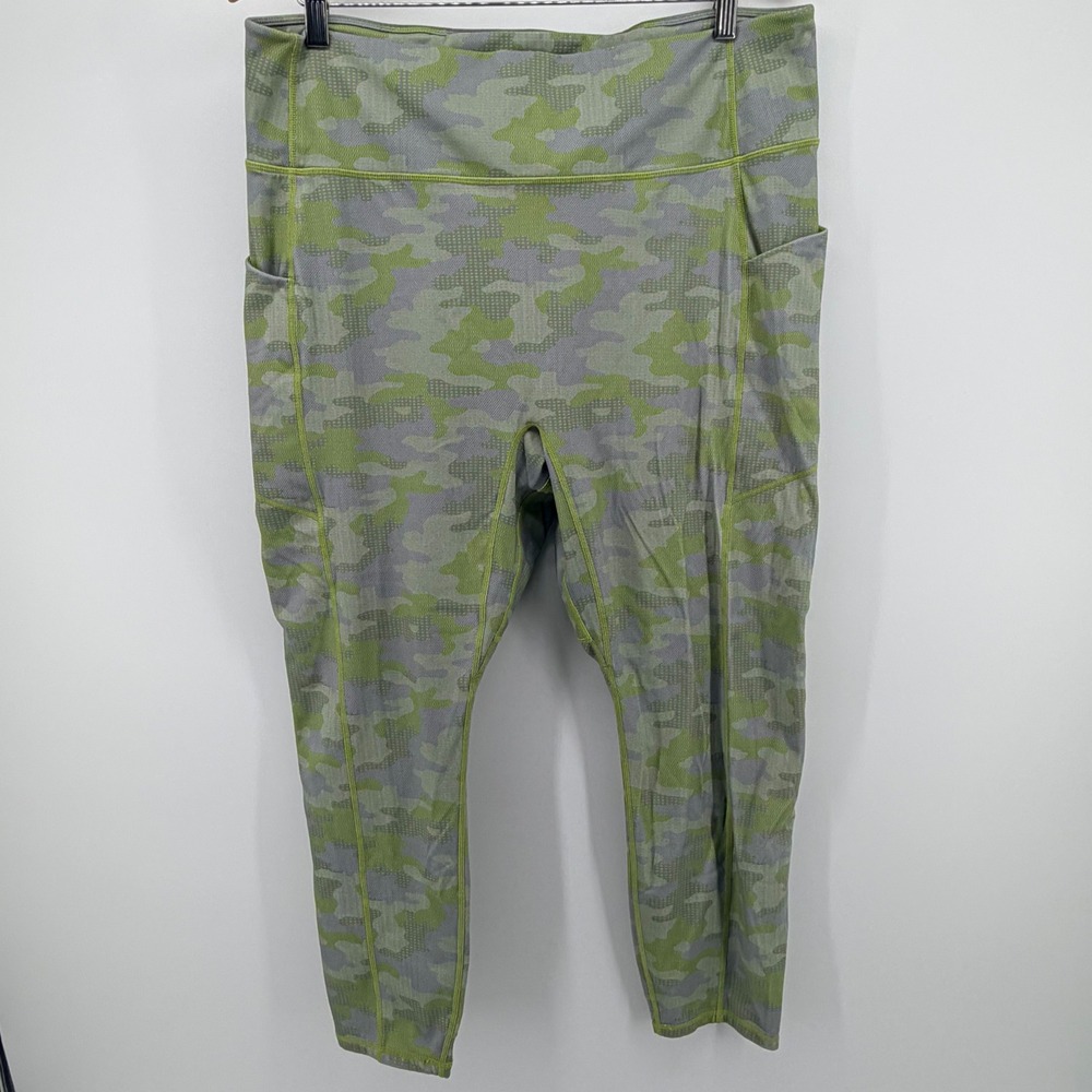 Fabletics Leggings Womens 3X Green Grey Camo High Waist Pocket Yoga